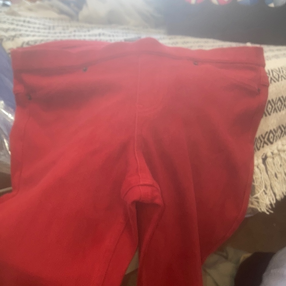 Red jeaned leggings